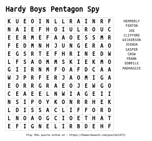 Word Search on Hardy Boys Pentagon Spy