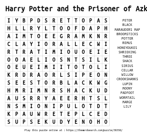 Word Search on Harry Potter and the Prisoner of Azkaban