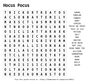 Word Search on Hocus Pocus