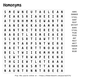Word Search on Homonyms