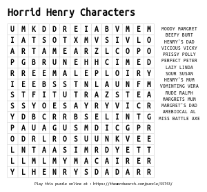 Word Search on Horrid Henry Characters