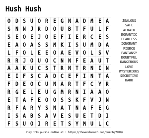 Word Search on Hush Hush