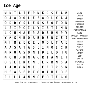 Word Search on Ice Age