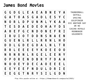 Word Search on James Bond Movies