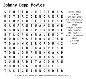 Word Search on Johnny Depp Movies