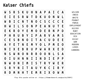 Word Search on Kaiser Chiefs 