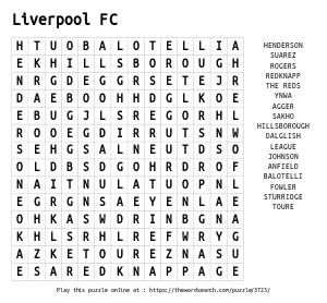 Word Search on Liverpool FC