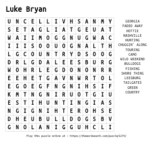 Word Search on Luke Bryan