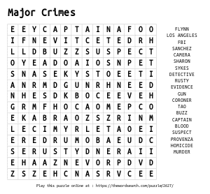 Word Search on Major Crimes