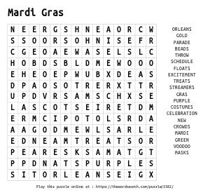 Word Search on Mardi Gras