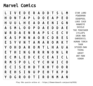 Word Search on Marvel Comics