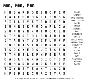 Word Search on Men, Men, Men