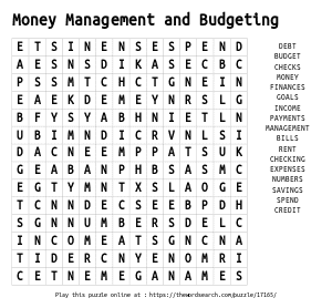 Word Search on Money Management and Budgeting 