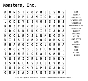 Word Search on Monsters, Inc.