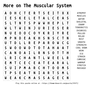 Word Search on More on The Muscular System