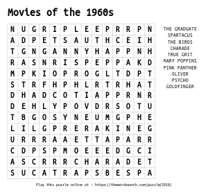 Word Search on Movies of the 1960s
