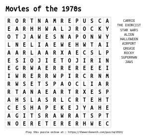 Word Search on Movies of the 1970s