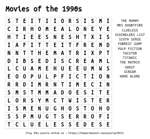 Word Search on Movies of the 1990s