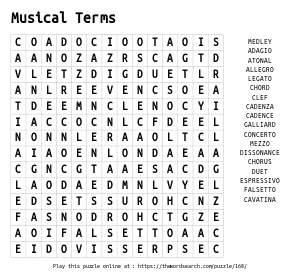 Word Search on Musical Terms