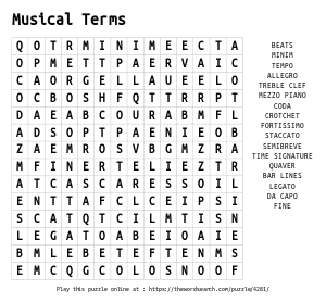 Word Search on Musical Terms