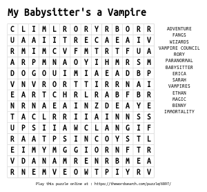 Word Search on My Babysitter's a Vampire