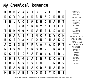 Word Search on My Chemical Romance