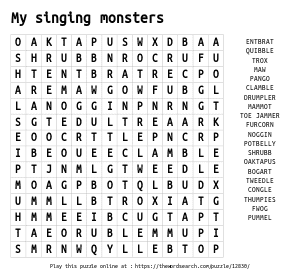 Word Search on My singing monsters