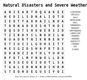 Word Search on Natural Disasters and Severe Weather