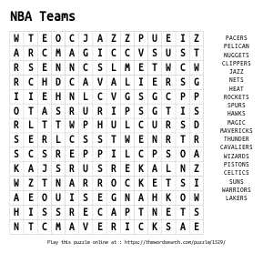 Word Search on NBA Teams