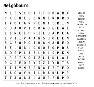 Word Search on Neighbours