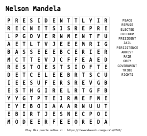 Word Search on Nelson Mandela