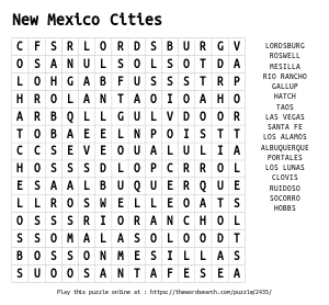 Word Search on New Mexico Cities