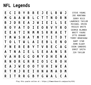 Word Search on NFL Legends