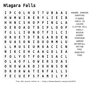 Word Search on Niagara Falls 