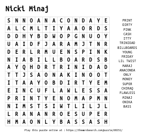 Word Search on Nicki Minaj