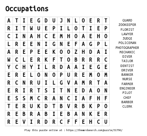 Word Search on Occupations