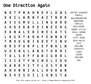 Word Search on One Direction Again