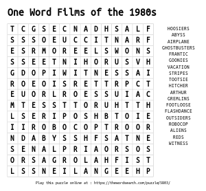 Word Search on One Word Films of the 1980s