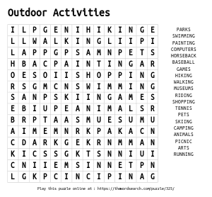 Word Search on Outdoor Activities