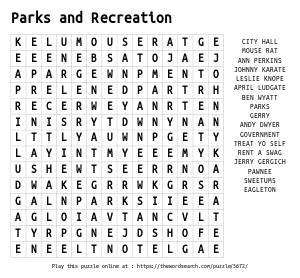 Word Search on Parks and Recreation
