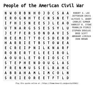 Word Search on People of the American Civil War