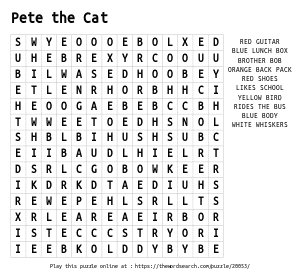 Word Search on Pete the Cat