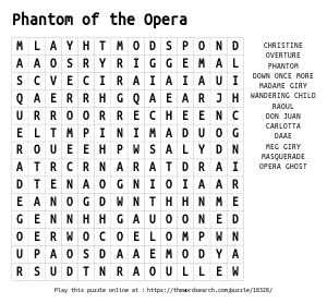 Word Search on Phantom of the Opera