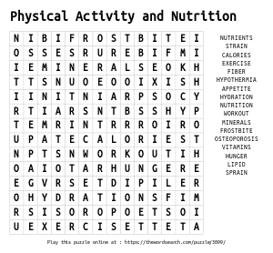 Word Search on Physical Activity and Nutrition
