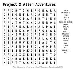 Word Search on Project X Alien Adventures