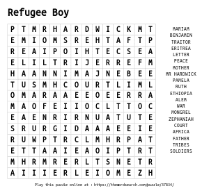 Word Search on Refugee Boy