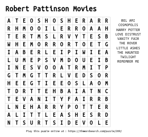 Word Search on Robert Pattinson Movies