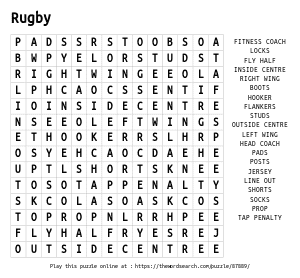 Word Search on Rugby