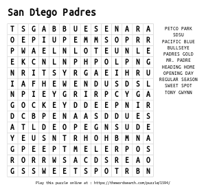 Word Search on San Diego Padres
