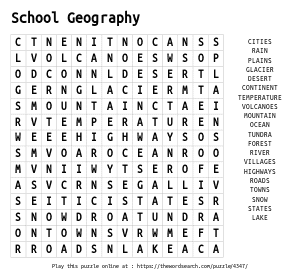 Word Search on School Geography